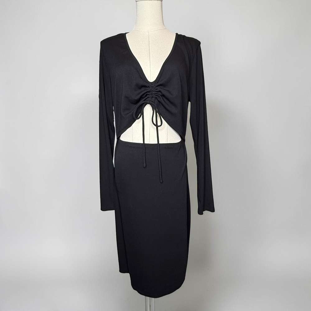 BCBG Paris Cut‎ Out Rib Knit Bodycon Dress Black Long Sleeve size XXL